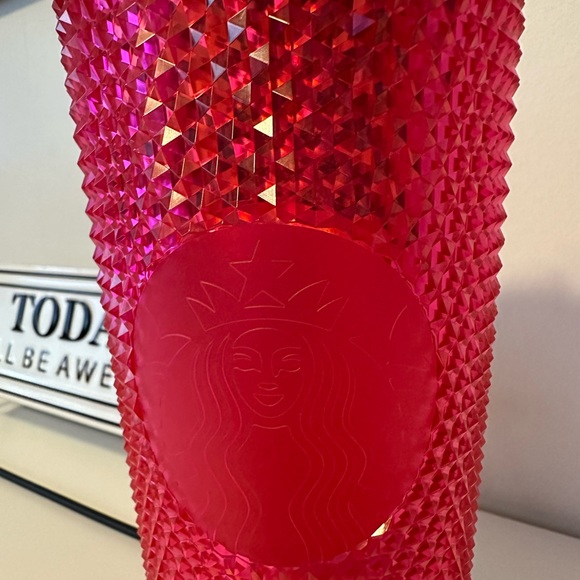 NWT Starbucks 2019 Holiday Hot Pink Unicorn Iridescent Studded Tumbler 24oz. - Picture 3 of 4
